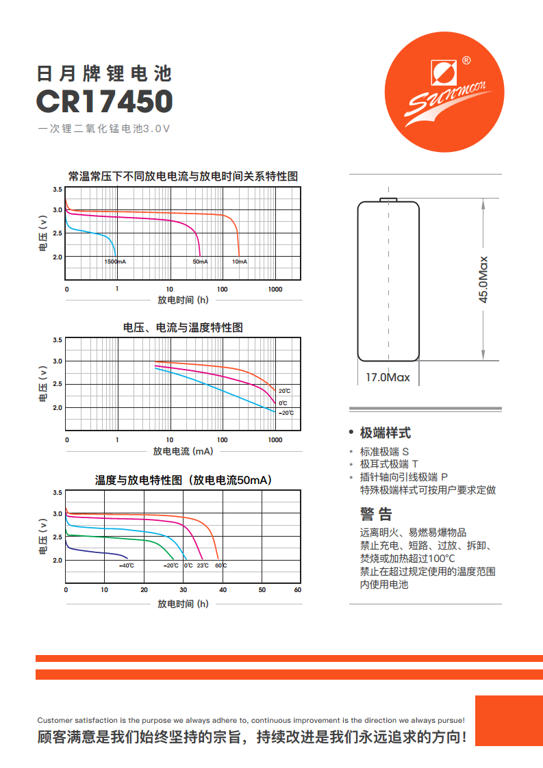 日月CR17450智能水表鋰錳電池 3.0V羅盤方向儀GPS定位煙感器電池圖片