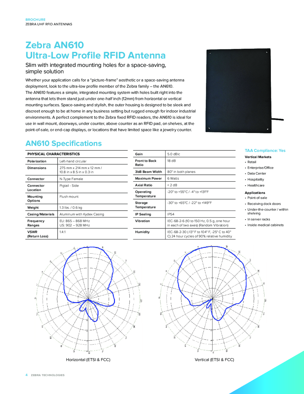 ZEBRA斑马AN610 RFID 天线 斑马天线 双单元 RFID固定式读写器天线图片