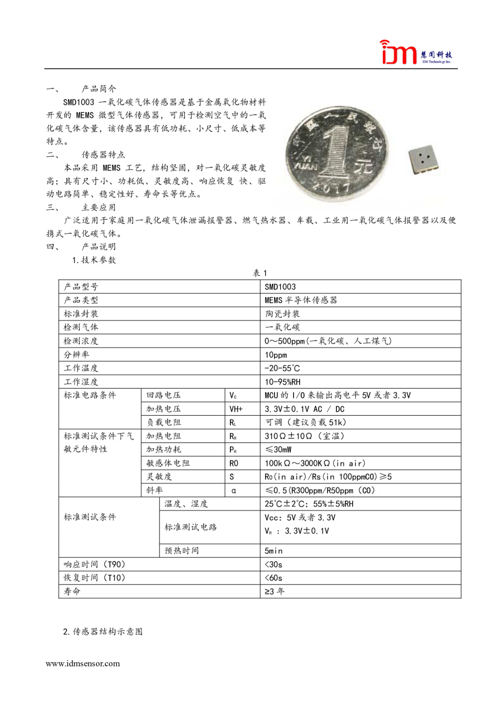 一氧化碳气体传感器SMD1003图片