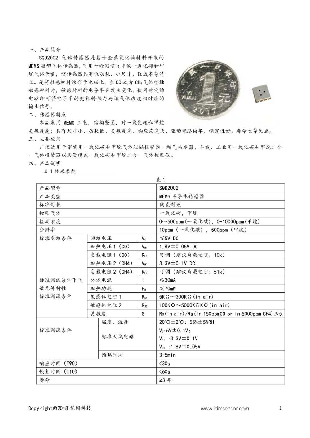 CO/CH4二合一气体传感器SQD2002图片