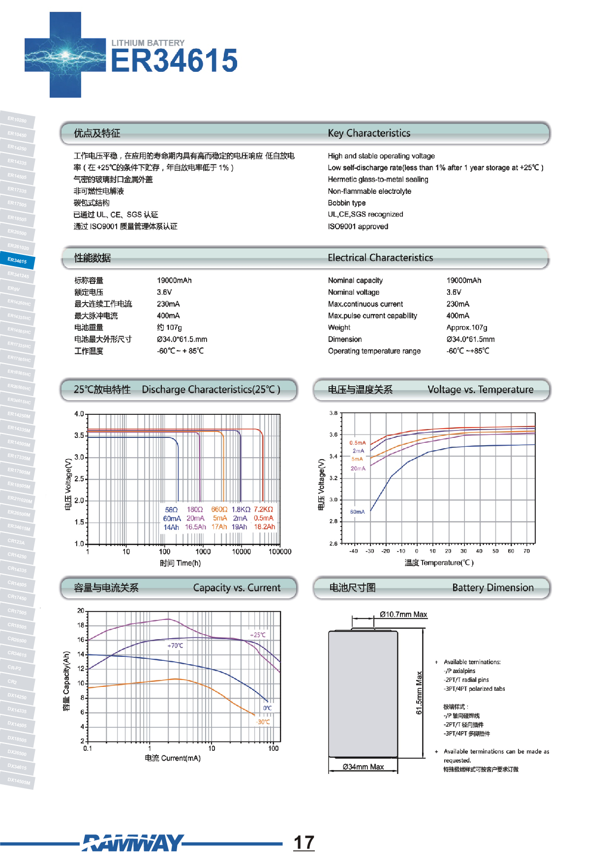 睿奕锂电池 DX34615图片