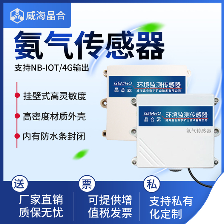 威海晶合氨气传感器进口探头NB4GGPRS无线远程监测报警器NH3浓度检测仪图片
