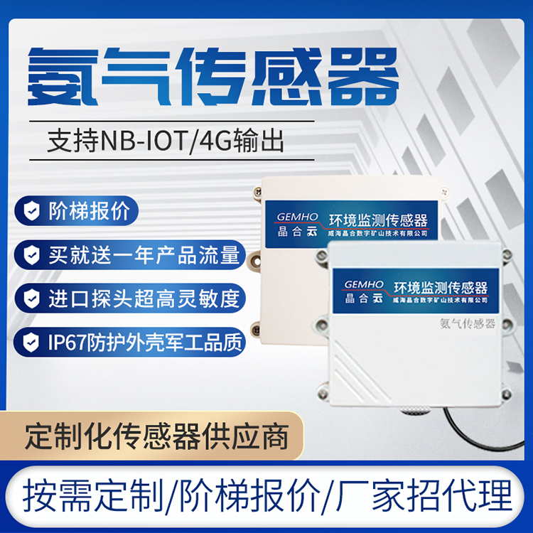 威海晶合氨气传感器进口探头NB4GGPRS无线远程监测报警器NH3浓度检测仪图片