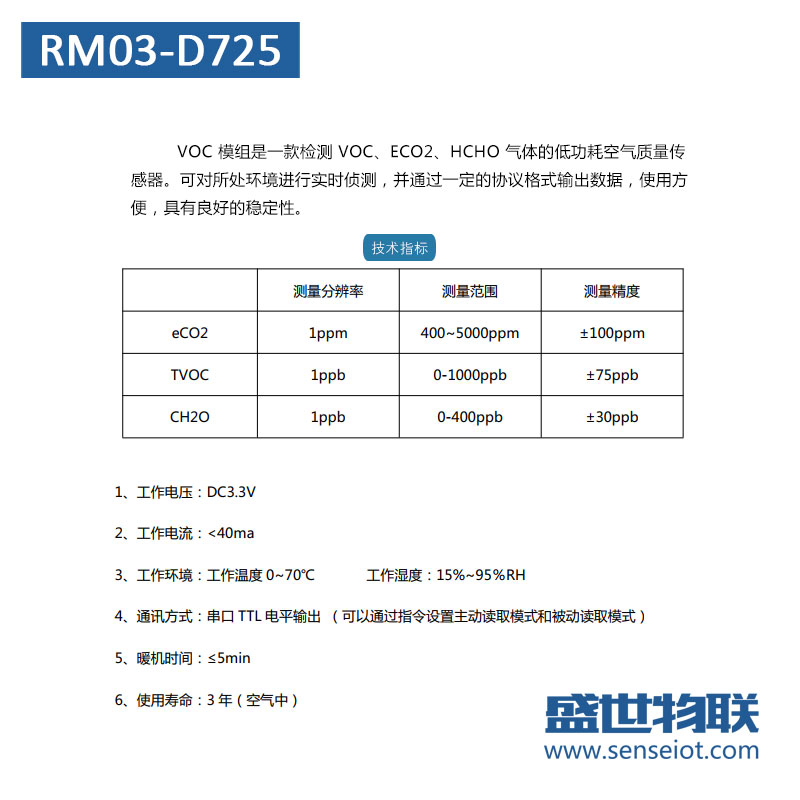 rirans瑞兰斯 RM03-D725 空气质量检测模组传感器 二氧化碳传感器图片