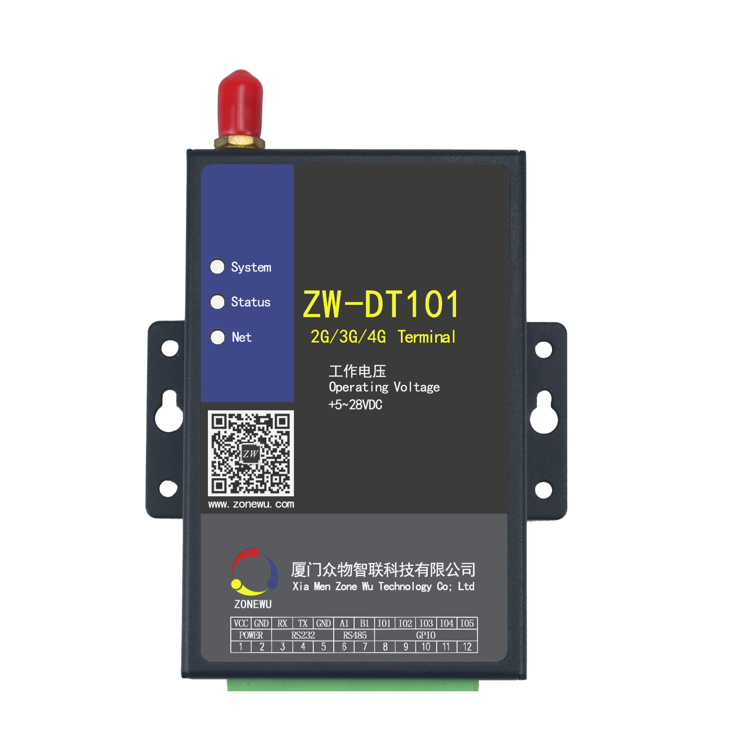 4G Cat1 DTU数传终端ZW-DT101  TCP/UDP/MQTT 模拟量采集/高低电平采集/电流电压采集图片