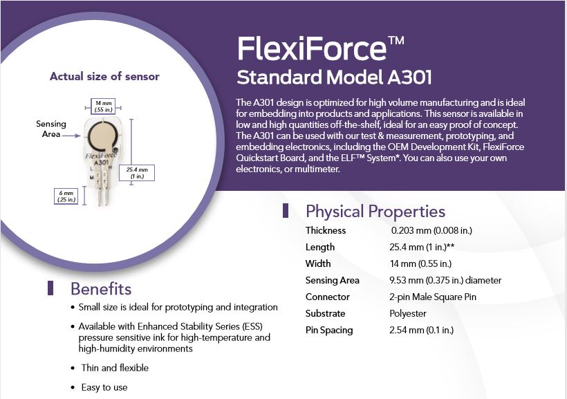 Tekscan Flexiforce A301 柔性薄膜压力传感器图片