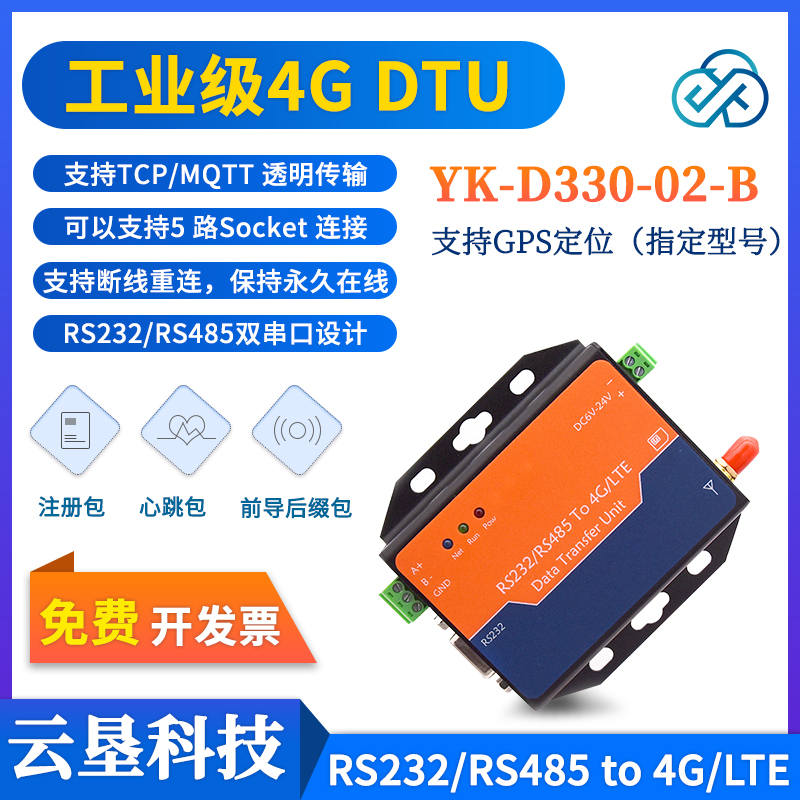 D330 RS232/485转4G DTU TCP/MQTT GPS定位数据传输模块图片