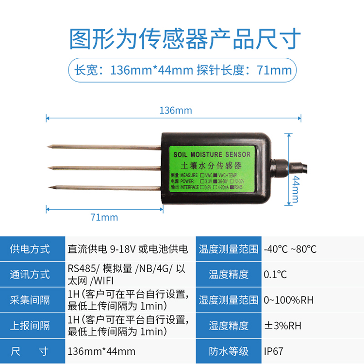 威海晶合土壤温湿度电导率传感器变送器rs485水分检测仪大棚土壤养分监测图片