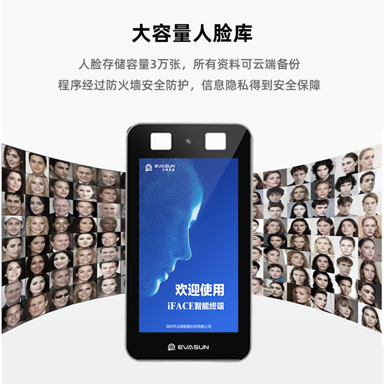 云哨智能7寸人脸识别终端 3万人脸库 200万摄像头 语音播报图片