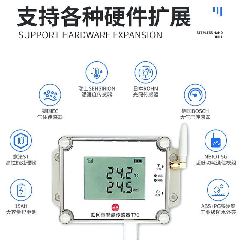 NB 5G无线温湿度传感器云平台小程序监测电话短信报警液晶显示T70图片