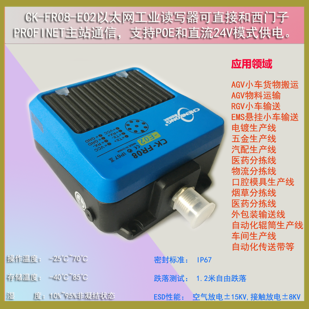 Profinet通讯烟草分拣线ISO15693标签网络读写头CK-FR08-E02图片