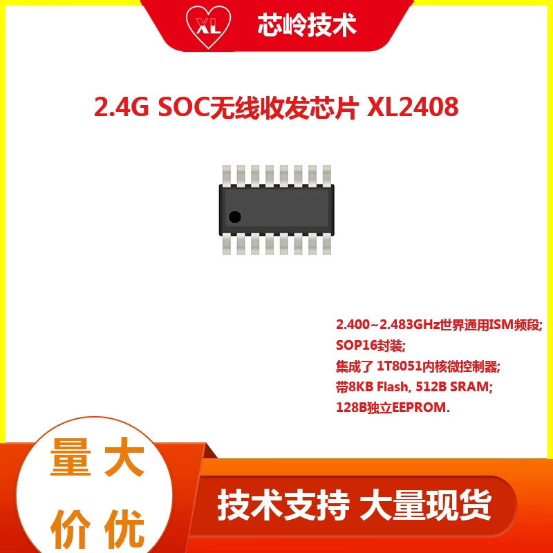 2.4G无线收发芯片 XL2408 集成8051内核MCU 支持一对多组网通信图片