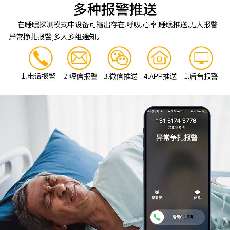 4G养老睡眠呼吸心率监测人体存在传感应60G毫米波生物雷达报警器图片