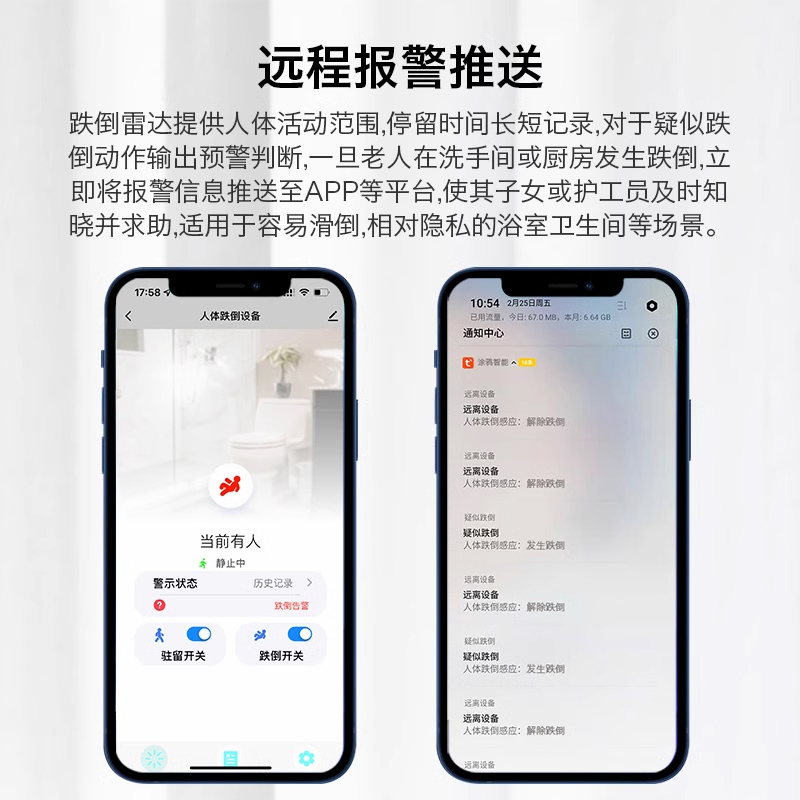 老人跌倒报警传感器60G毫米波雷达人体睡眠呼吸检测WIFI涂鸦HPR06图片