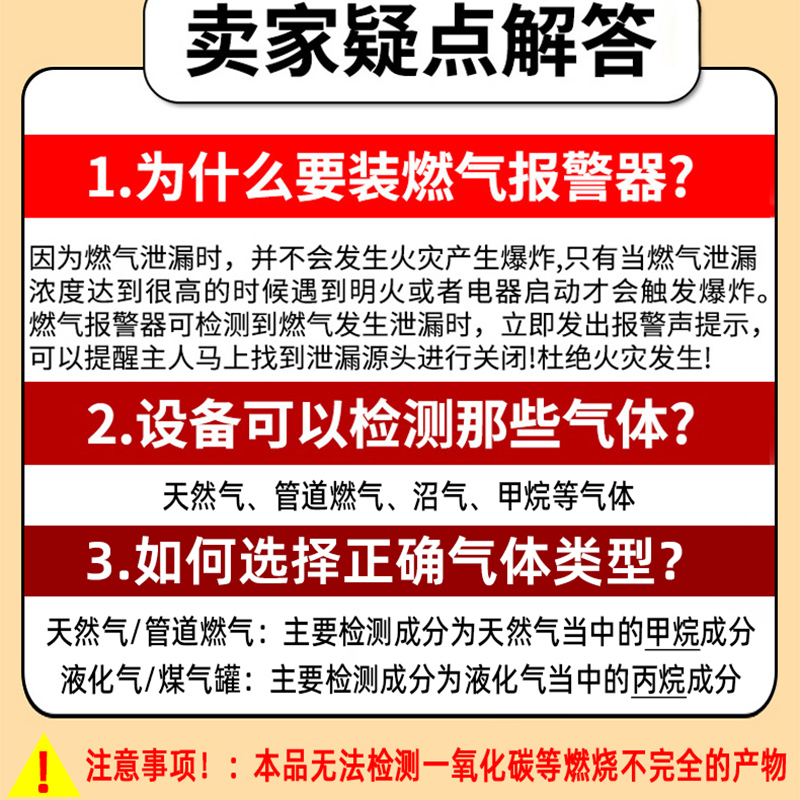 家用燃气报警器厨房餐馆甲烷丙烷泄露浓度探测器煤气燃气管道FG02 图片