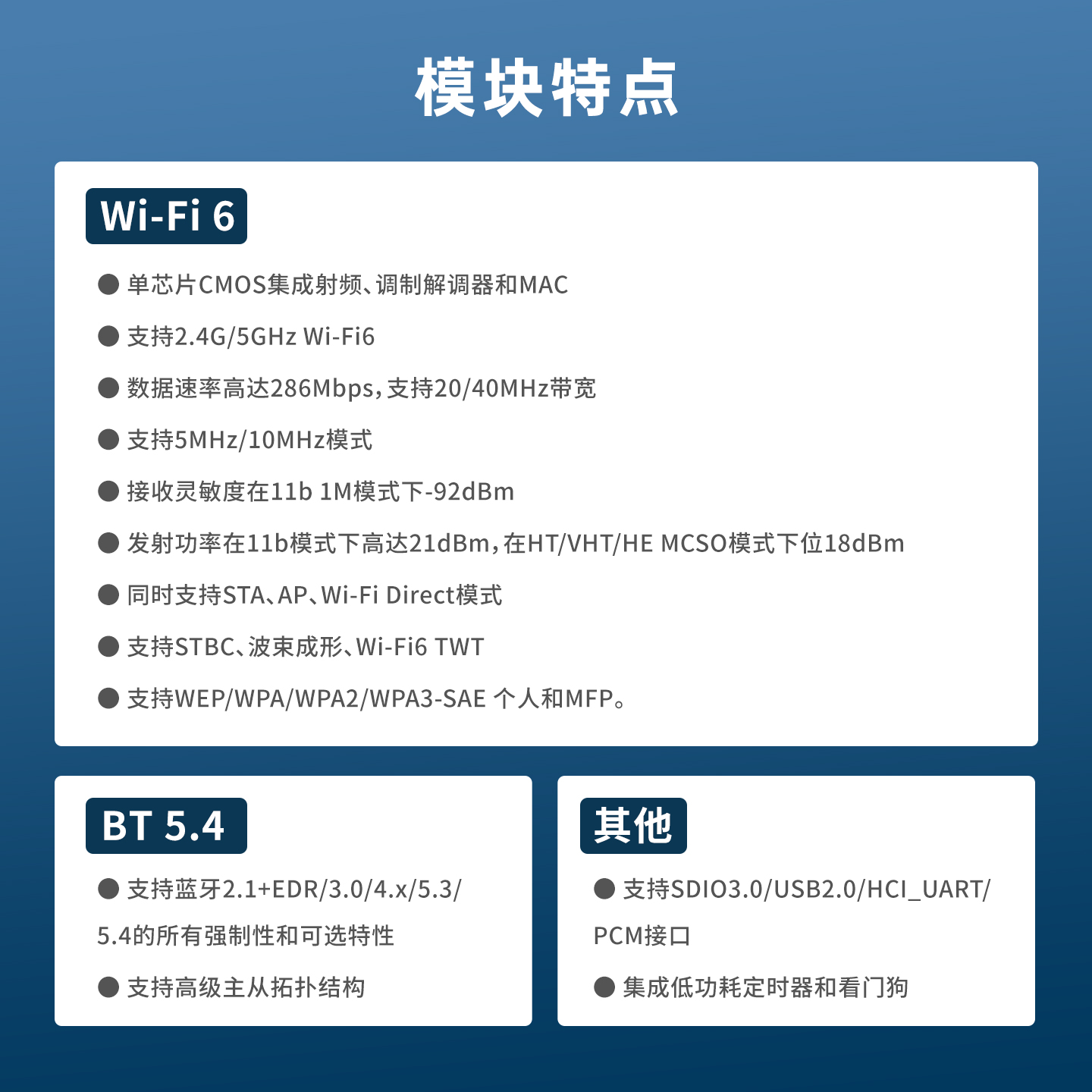 WiFi 6模组2.4G/5G双频双模BT5.4蓝牙模块蓝牙网关/网卡MS-WB503S图片