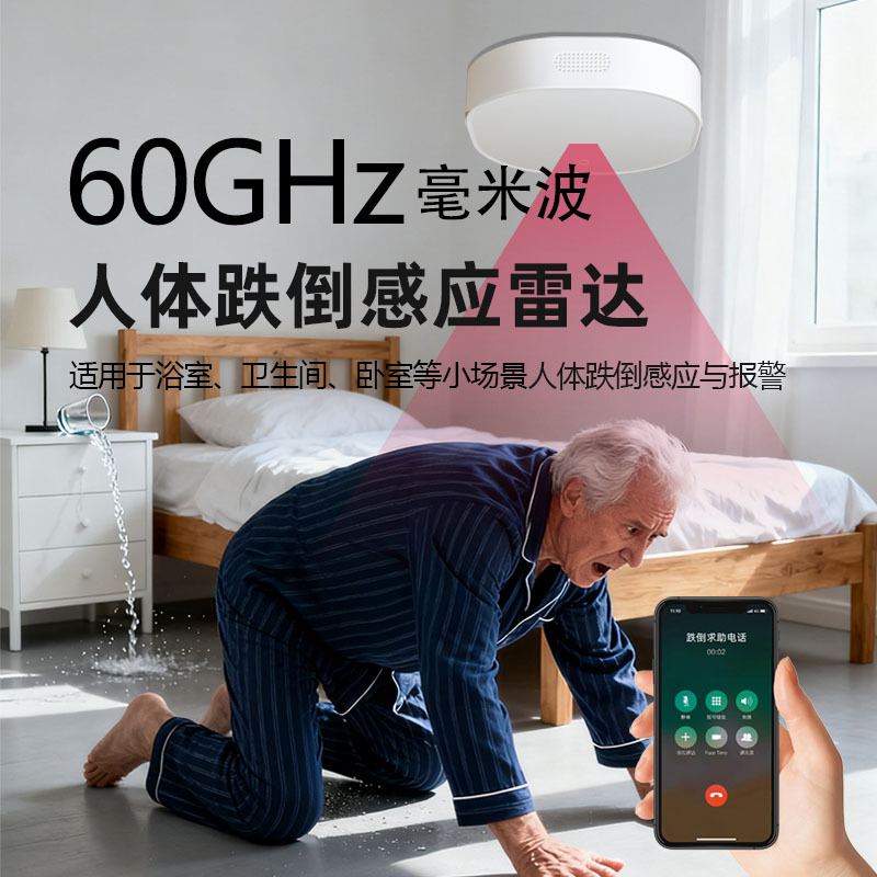 60G家用毫米波雷达养老院系统人体存在传感器WiFi老人跌倒报警器图片