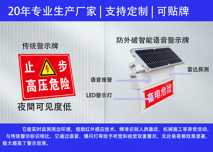 线路防外力破坏智能警示标识牌 防外破闪光警示牌图片