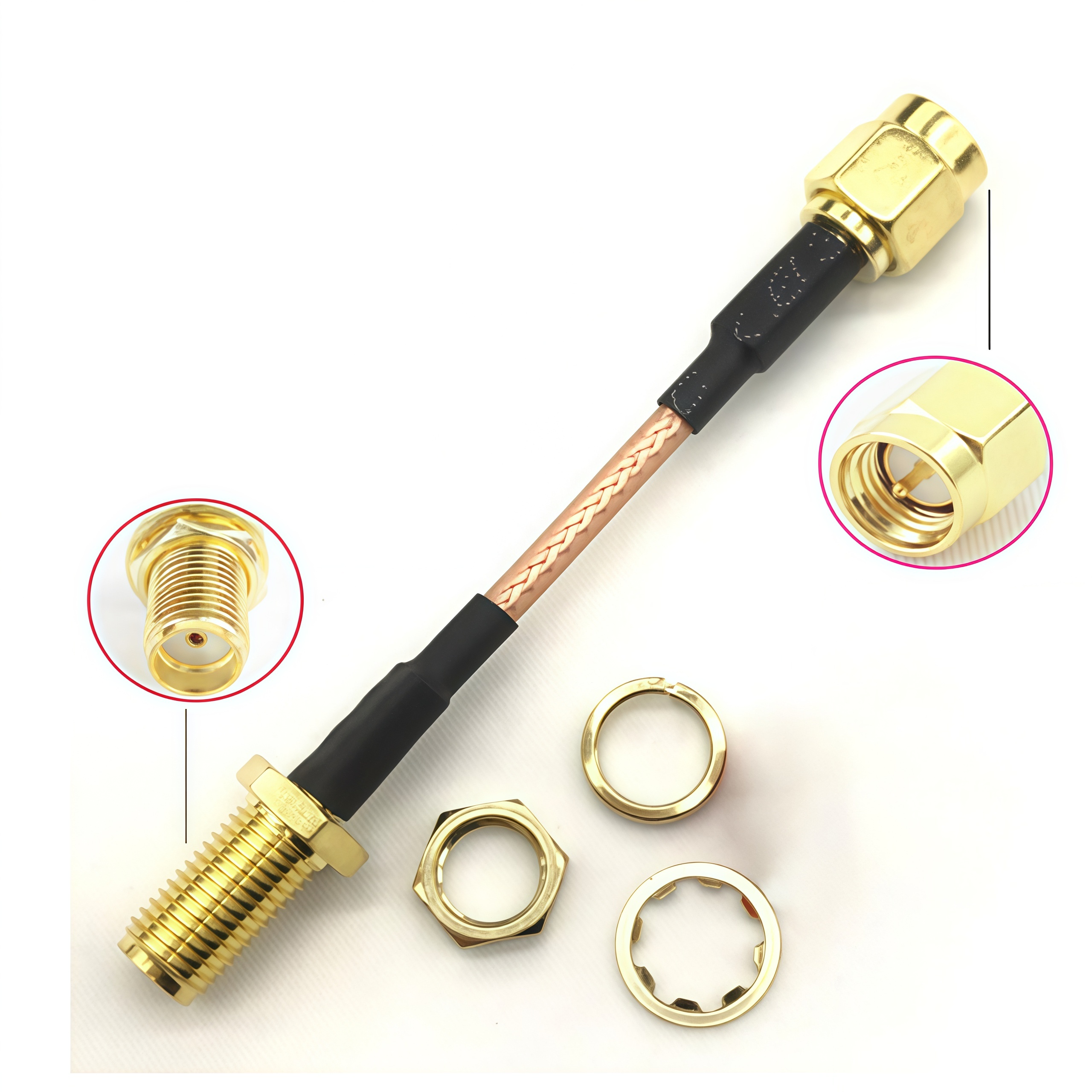 天线转接线 射频同轴线 SMA 母头外螺内孔转公头内螺内针  RG178 线长150mm  4件套 RF射频连接线  适用所有射频发射 / 接收通信系统图片