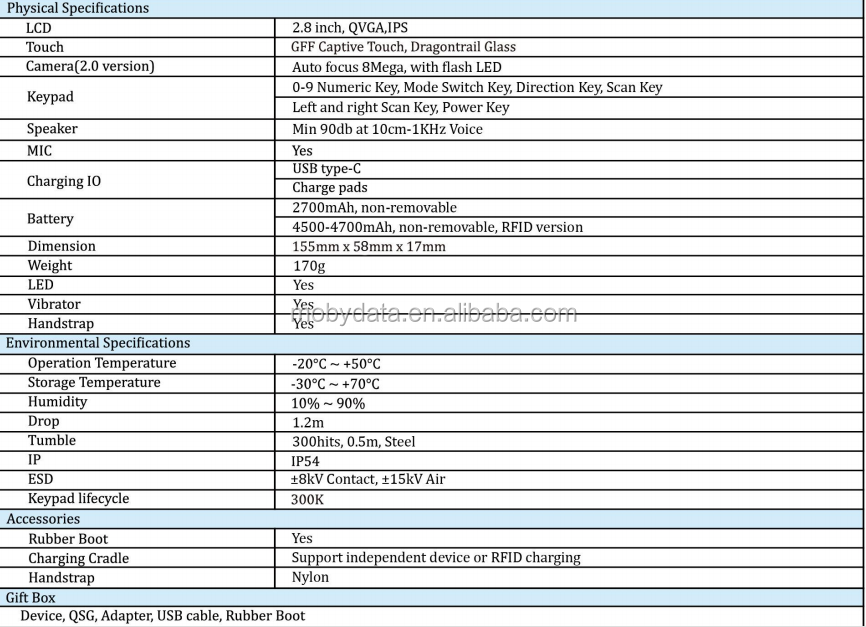 高品质Mobydata 1G + 8G/2G + 16G NFC M52至尊超薄PDA Android10