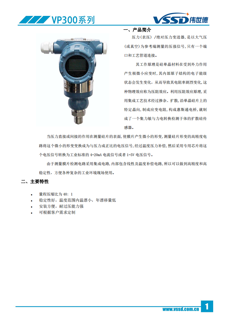 直连式压力-绝压变送器VP300图片
