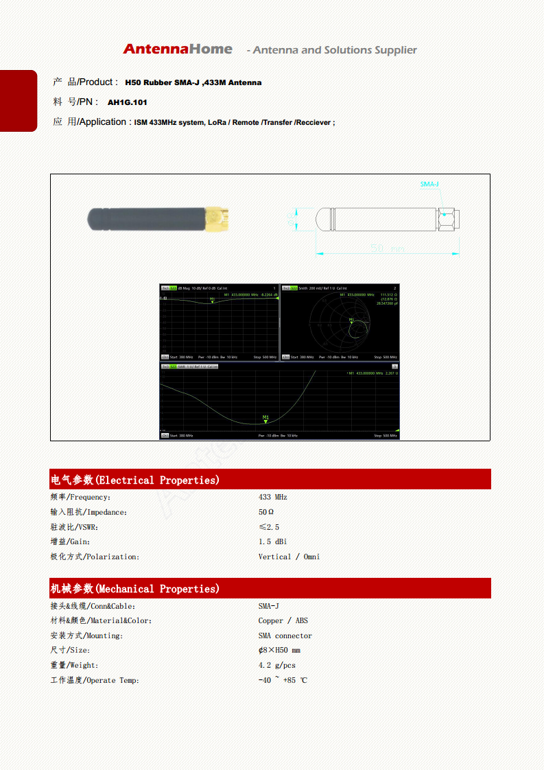 LoRa 433/470/868/915MHz, Remote /Transfer /Recciever胶棒天线H50 Rubber SMA-J ,433M antenna图片