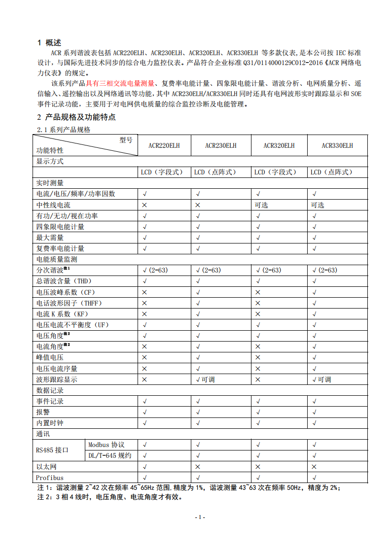 ACR320ELH三相四线2~63次谐波分量电网参数测量表安科瑞图片