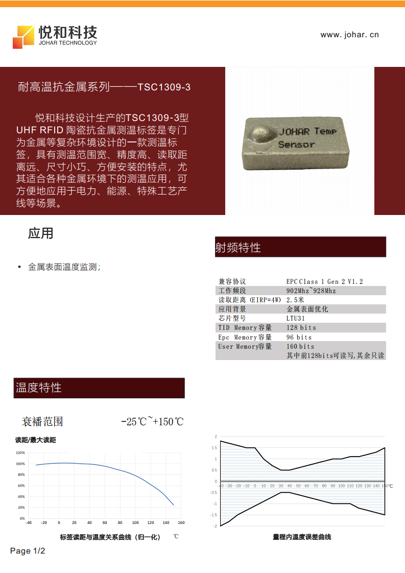 TSC190905-32型UHF RFID 陶瓷抗金属测温标图片
