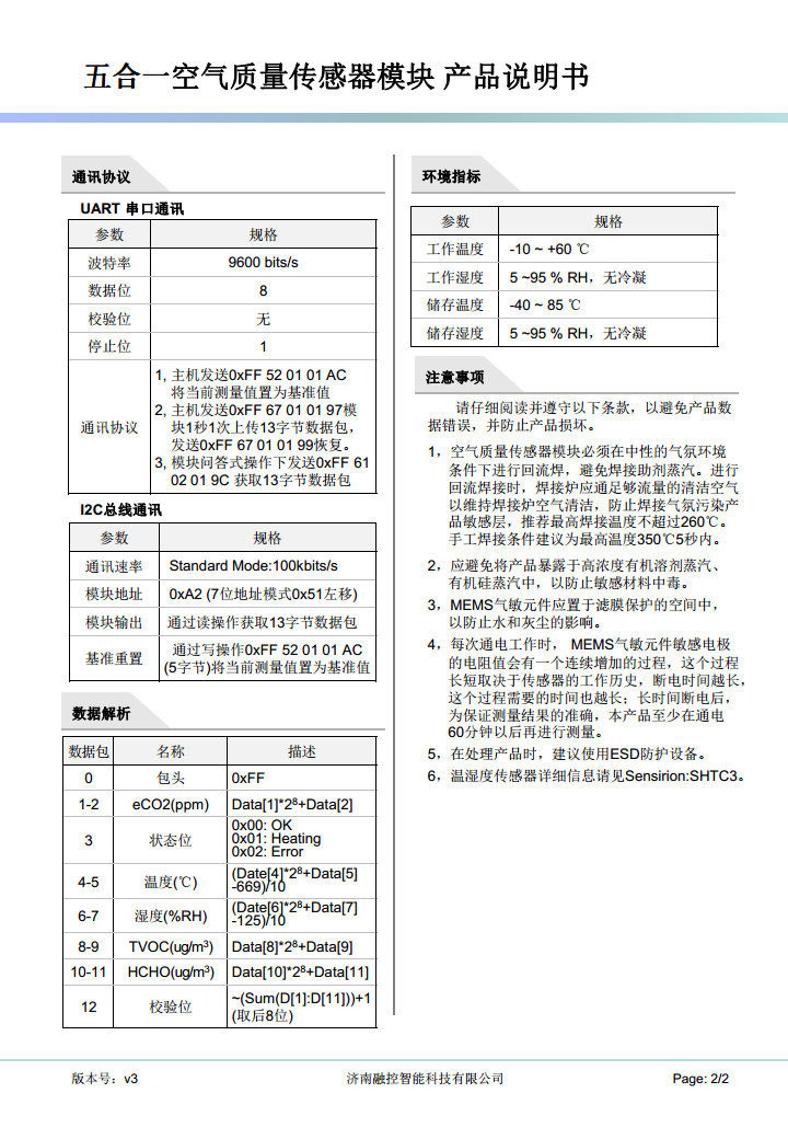 RK14Z五合一集成式空气质量传感器模块图片