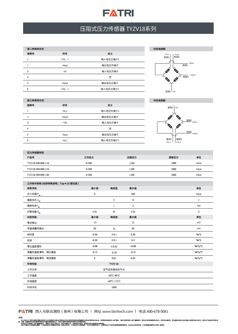 压阻式压力传感器 TYZV18系列图片