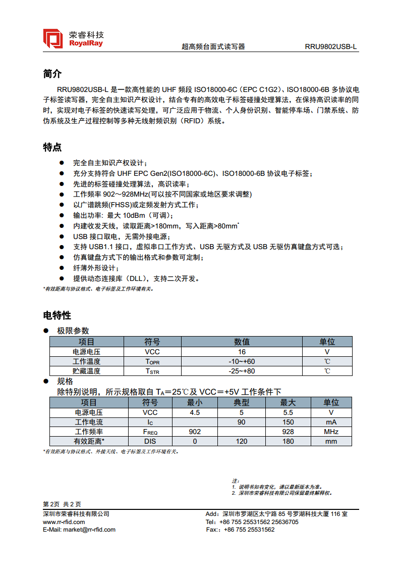 UHF桌面式发卡器 RRU9802USB-L图片