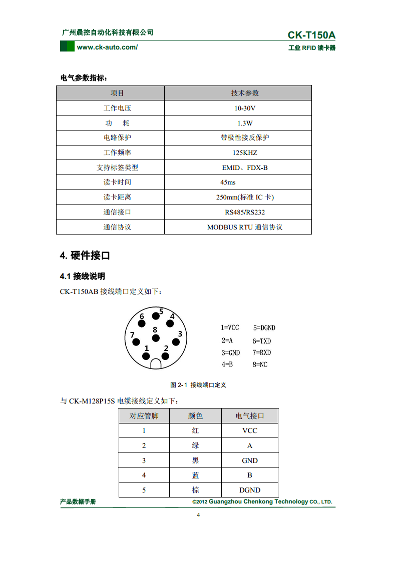 Modbus协议低频RFID读卡器CK-T150图片