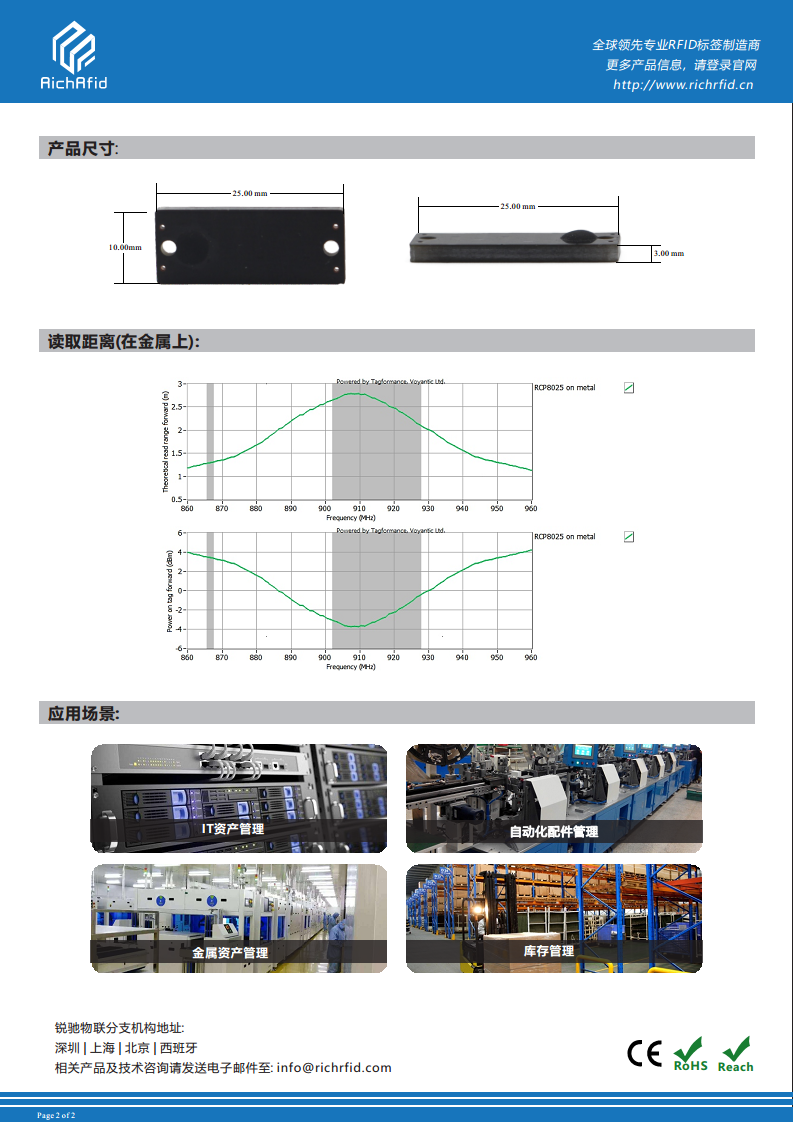 RFID标签 超高频PCB抗金属标签 RCP8025图片