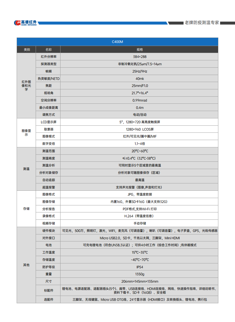 高德C400M体温筛查版红外热像仪图片