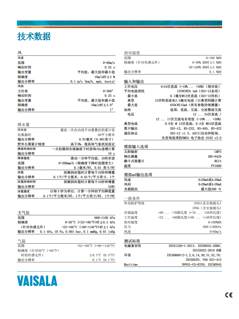 芬兰维萨拉VAISALA气象变送器WXT530图片