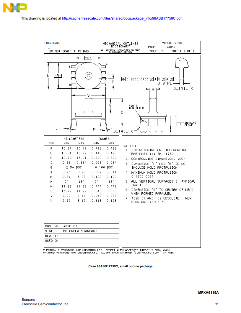 飞思卡尔MPXH6115AC6U绝压15kPa ~ 115kPa 血液分析仪器图片