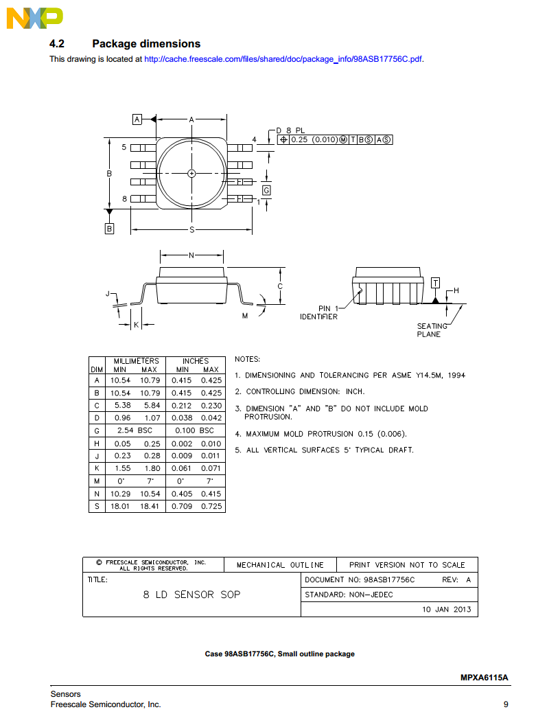飞思卡尔MPXH6115AC6U绝压15kPa ~ 115kPa 血液分析仪器图片