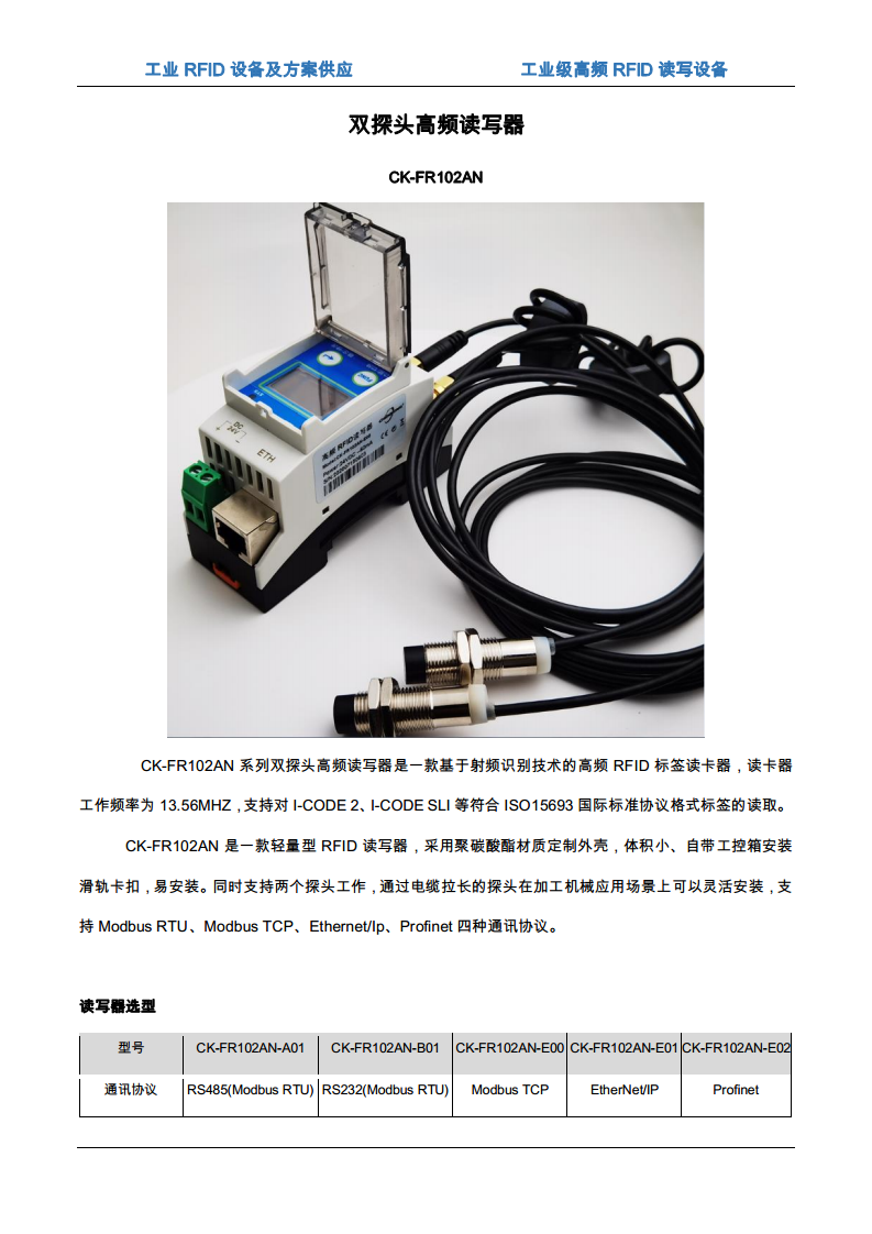 DIN导轨安装工业级高频RFID读写设备CK-FR102AN-E01图片
