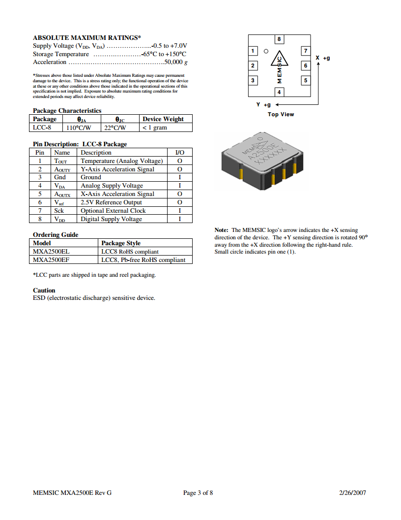 MXA2500EL  超低噪声，失调漂移1克双轴加速度计 模拟输出图片