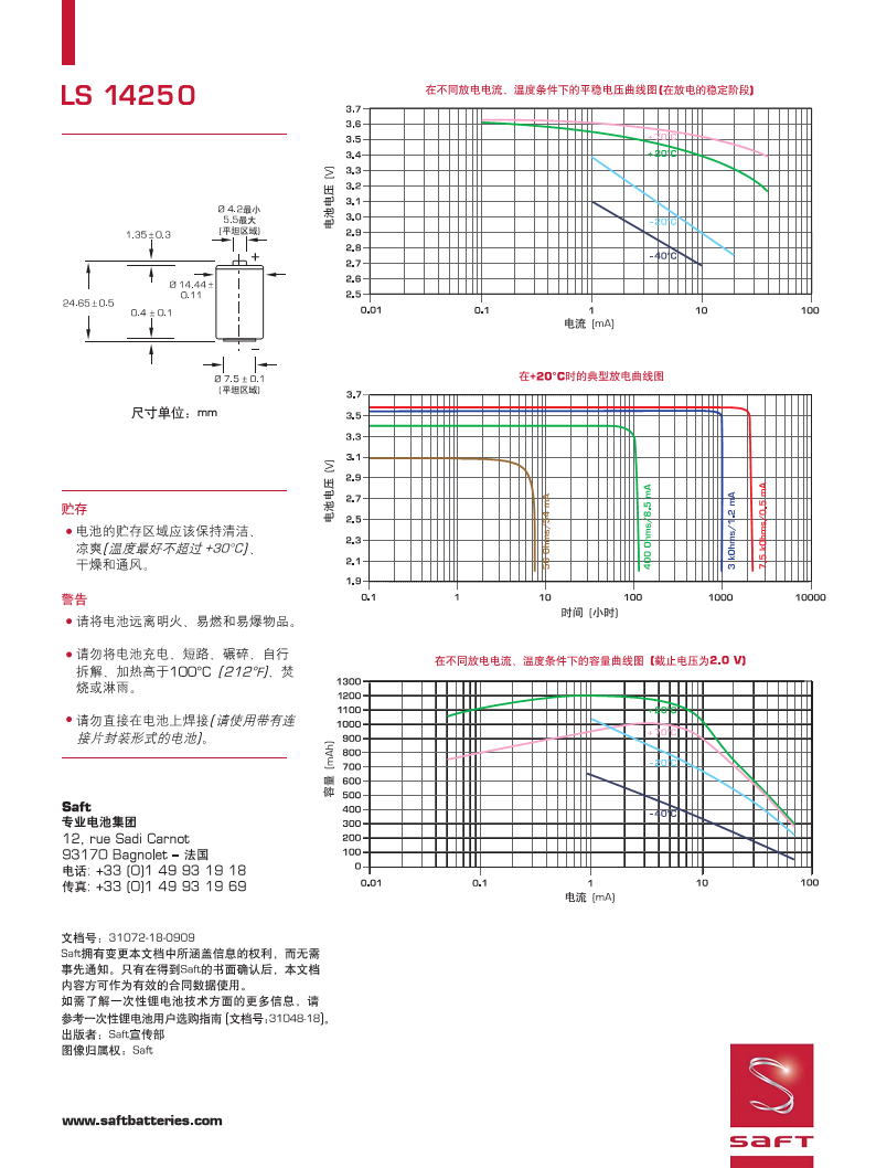 帅福得-SAFT 锂亚电池 LS14250图片