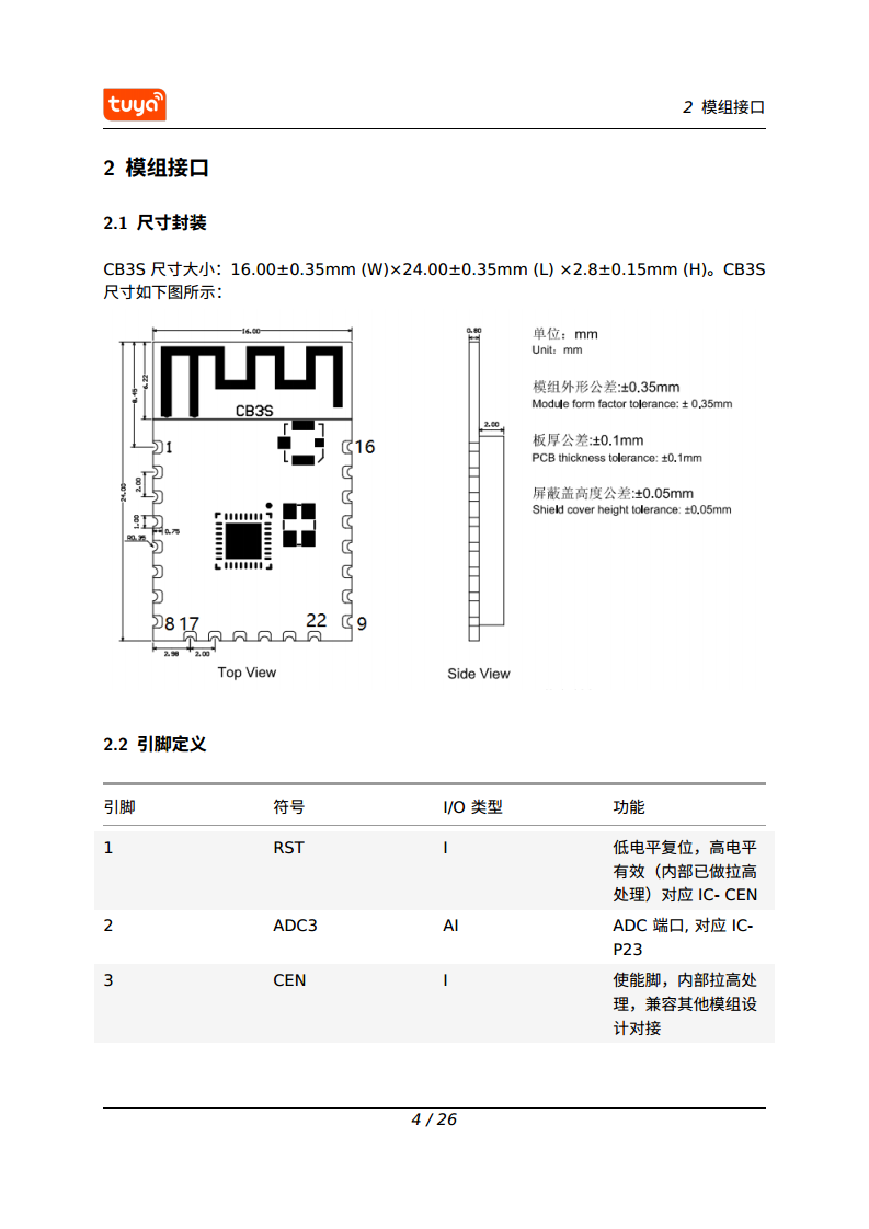涂鸦智能 CB3S Wi-Fi & Bluetooth 模组图片