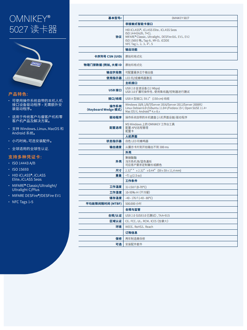 原装进口OMNIKEY5027 USB读卡器HID门禁图片