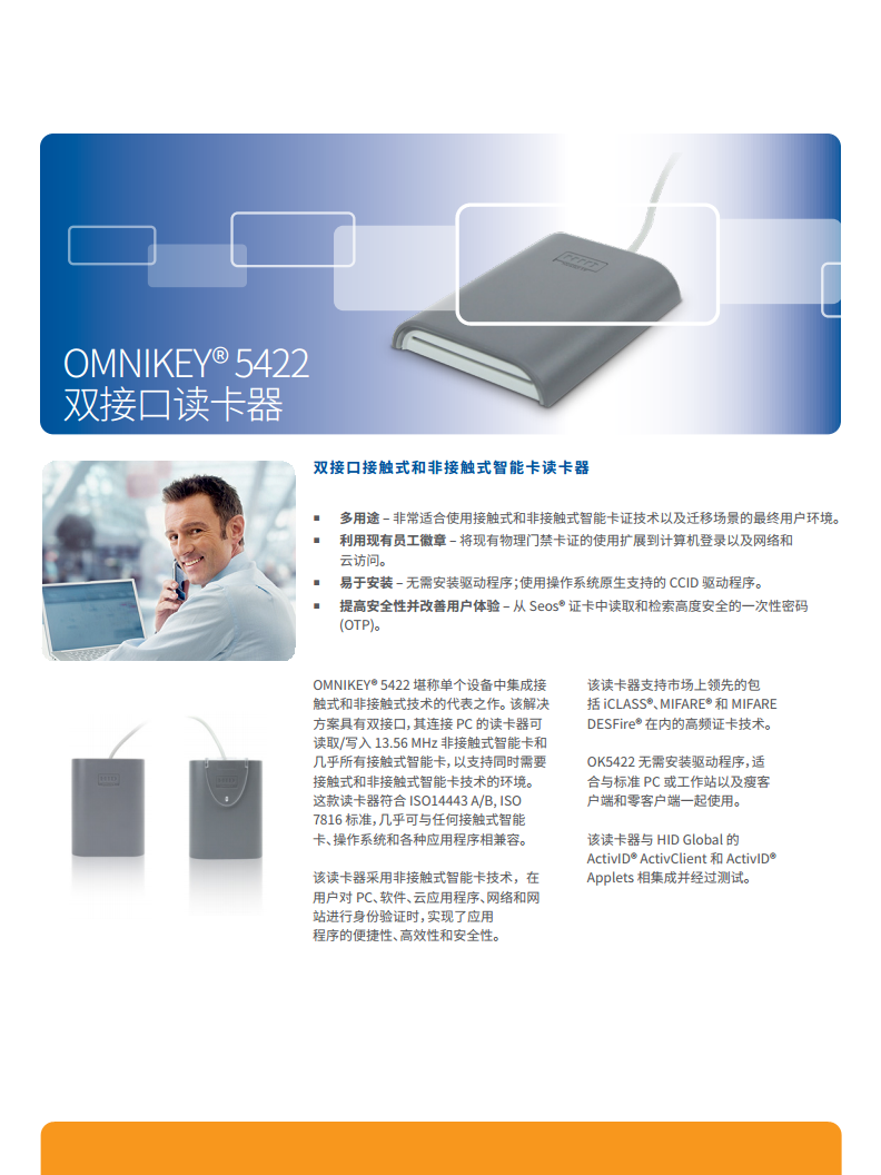 OMNIKEYR 5422双接口读卡器HID门禁管理身份验证图片