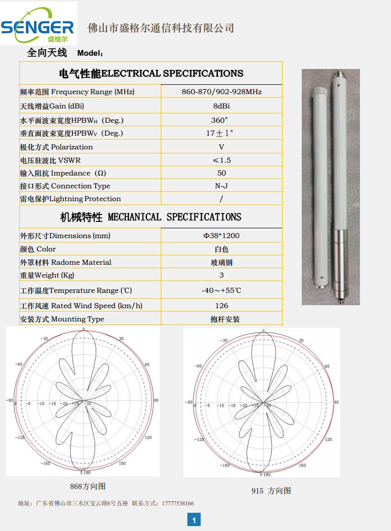 860-870/902-928MHz全向天线图片