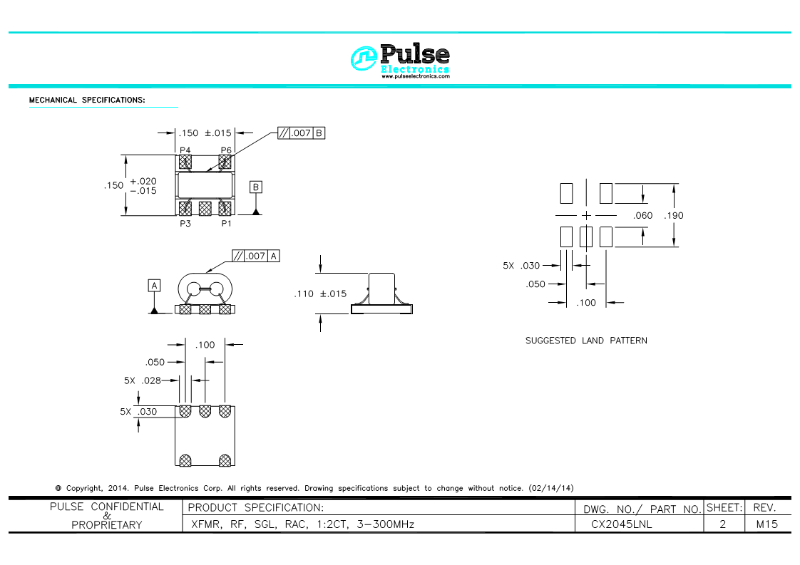 Pulse Electronics 普思电子变压器CX2045LNLT图片