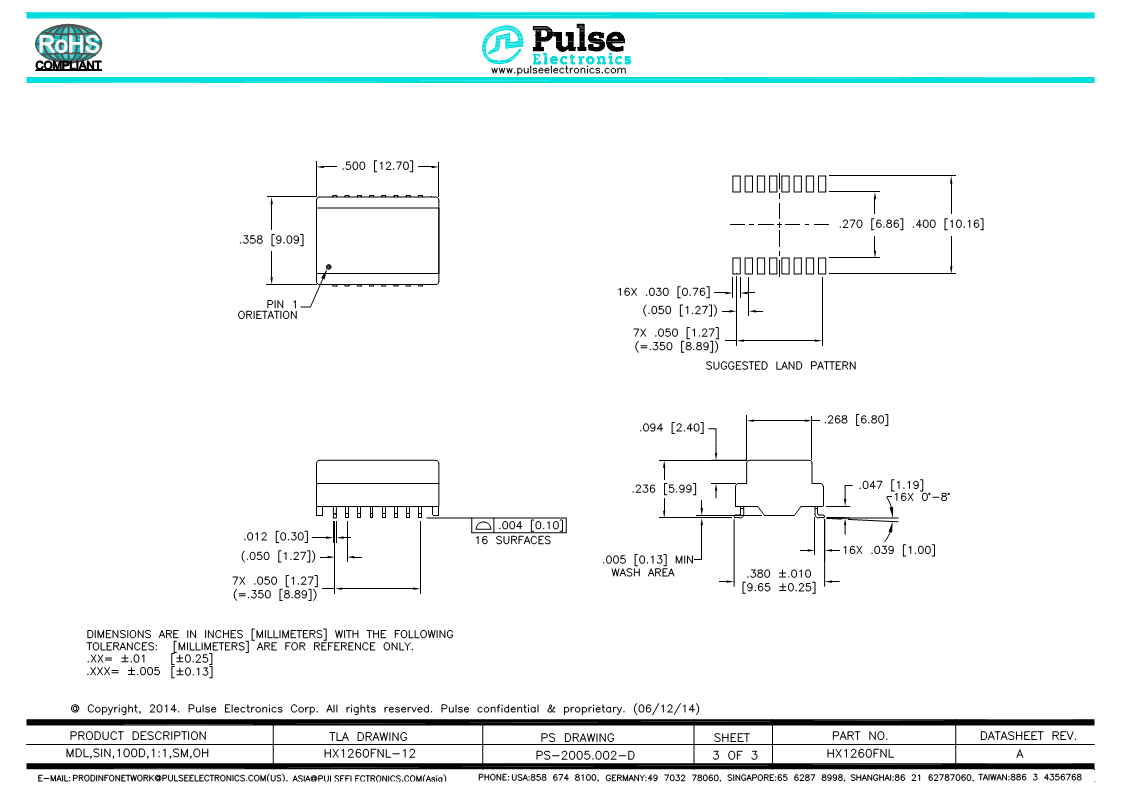 Pulse Electronics 普思电子变压器HX1260FNLT图片