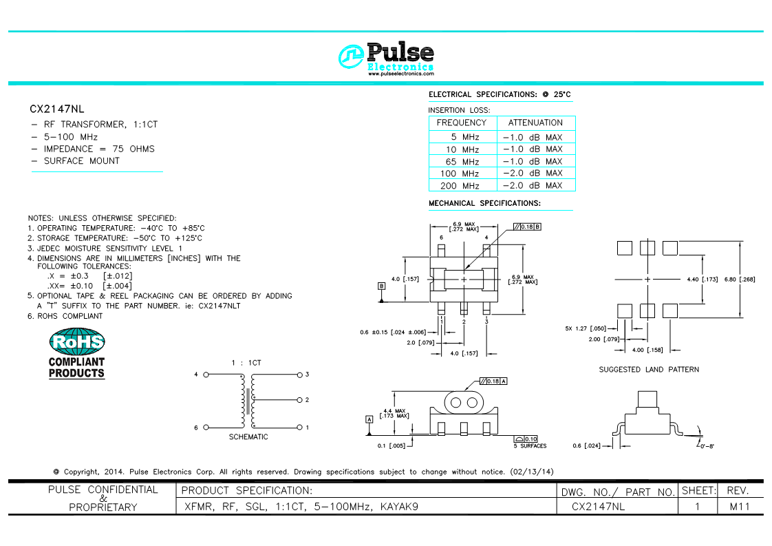 Pulse Electronics 普思电子贴片电感CX2147NLT图片