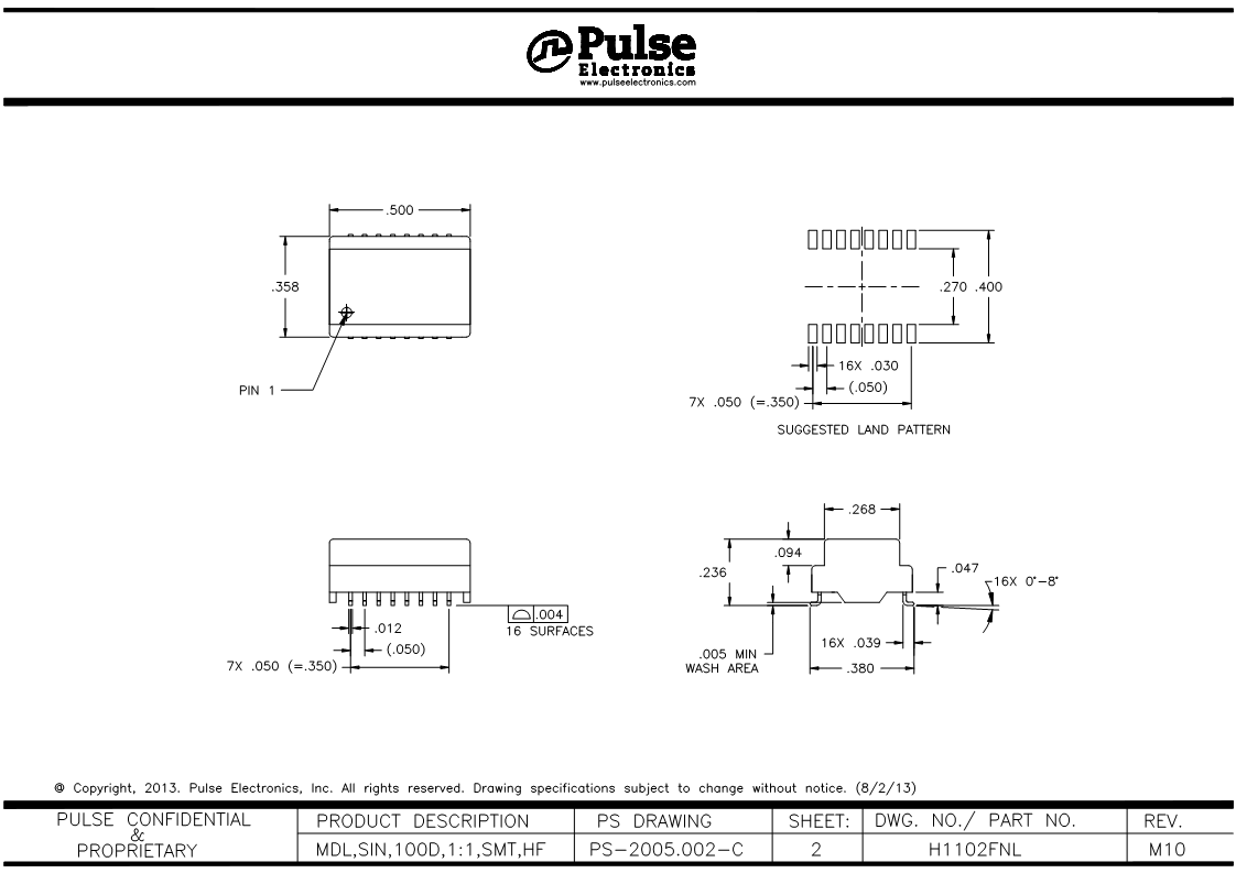 Pulse Electronics 普思电子变压器H1102FNLT图片