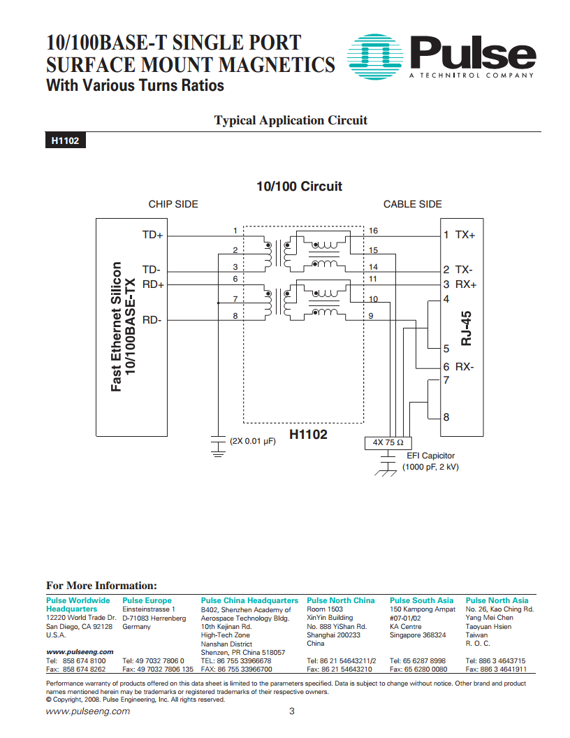 Pulse Electronics 普思电子变压器H1102NLT图片