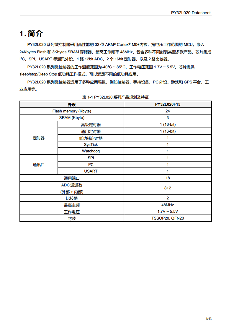 PY32L020 系列 32 位ARM® Cortex®-M0+ 单片机图片